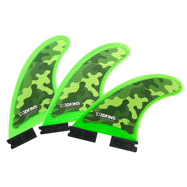3D Fins - All Rounder Thruster - Soft - Green Camo (FCS1/FCS2/CatchSurf/Futures)