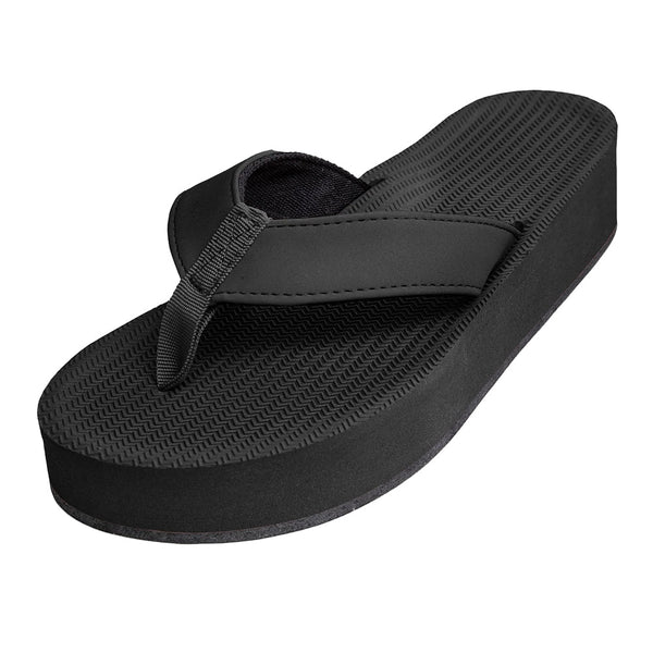 Indosole - Womens Flip Flops - Platform - Black