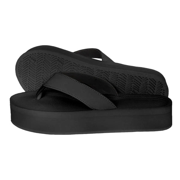 Indosole - Womens Flip Flops - Platform - Black