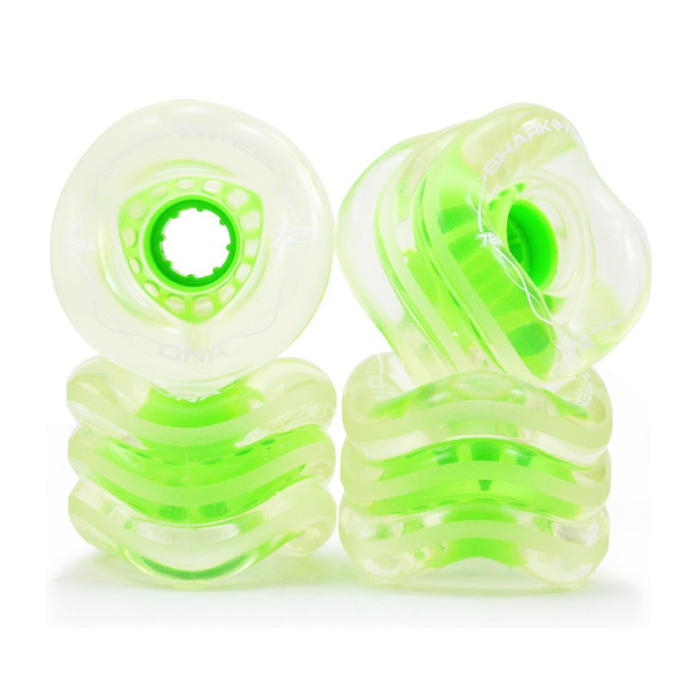 Shark Wheel - Shark Wheel - DNA Formula - 72mm Skateboard Wheels - Clear with Green Hub - Products - The Mysto Spot